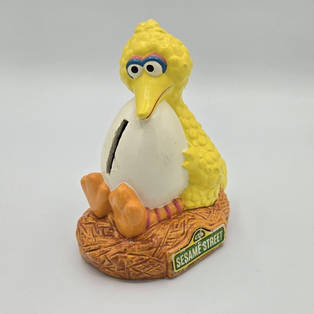 Vintage 1978 Gorham Sesame Street Big Bird Chalkwear Coin Bank w Stopper‎